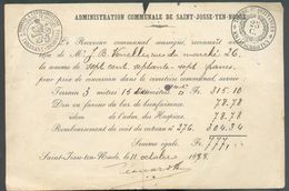 Aministration Communale De Saint-JOSSE-ten-NOODE + Timbre Fiscal De 25c. Reçu La Somme De 777 Frs Pour Concession Au Cim - Documents