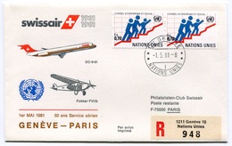 RC 6549 SUISSE NU 1981 1er VOL SWISSAIR GENEVE - PARIS FRANCE FFC LETTRE COVER - Erst- U. Sonderflugbriefe