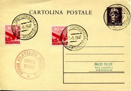 ITALIE-ITALIA CARTOLINA POSTALE TURRITA 0.50 CENT/LIRE DEL 1945 VIAGGIATA IL 26.06.1947 - Postwaardestukken