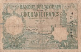 Billet De 50 Francs Type 1912 Ref Kolsky 411c Du 9 1 1933 - Tunisia