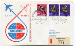 RC 6562 SUISSE SWITZERLAND 1969 1er VOL SWISSAIR GENEVE - SINGAPORE - ZURICH FFC LETTRE COVER - First Flight Covers