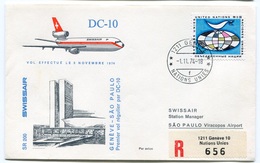 RC 6566 SUISSE SWITZERLAND 1974 1er VOL SWISSAIR GENEVE - SAO PAULO BRESIL FFC LETTRE COVER - First Flight Covers