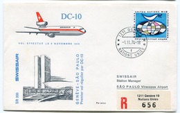 RC 6566 SUISSE SWITZERLAND 1974 1er VOL SWISSAIR GENEVE - SAO PAULO BRESIL FFC LETTRE COVER - Eerste Vluchten