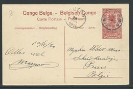 Congo Belge Postwaardestuk 10C Verstuurd Van Boma Naar Puers 9 Nov 1920 - Entiers Postaux