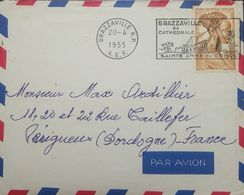 O) 1955 FRENCH EQUATORIAL AFRICA-CONGO, YOUNG BACONGO WOMAN -SCOTT A14, BRAZZAVILLE R.P A.E.F -CATHEDRAL ST. ANNE- ARCHI - Storia Postale