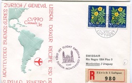 RC 6576 SUISSE SWITZERLAND 1962 1er VOL SWISSAIR ZURICH - MONTEVIDEO URUGUAY FFC LETTRE COVER - Premiers Vols
