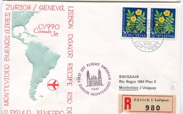 RC 6576 SUISSE SWITZERLAND 1962 1er VOL SWISSAIR ZURICH - MONTEVIDEO URUGUAY FFC LETTRE COVER - Eerste Vluchten