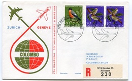 RC 6577 SUISSE SWITZERLAND 1969 1er VOL SWISSAIR GENEVE - ZURICH - COLOMBO CEYLON FFC LETTRE COVER - Eerste Vluchten