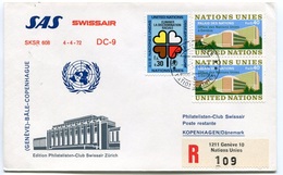 RC 6580 SUISSE SWITZERLAND 1972 1er VOL SWISSAIR GENEVE - BALE - COPENHAGUE DANEMARK FFC LETTRE COVER - Primi Voli