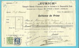 76+83 Op Recu Met Stempel ST-JOOST-TEN-NOODE, Met Firmaperforatie (perfin) " L.K." Van Lippmann & Kracht Te Bruxelles - 1909-34