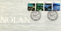 AAT NOLAN ANTARCTIC LANDSCAPES1989 Issue  On 3 FDC Davis 29/11/89, Mawson 17/11/89 , Casey 28/1089 - Lettres & Documents