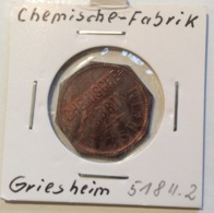 GRIESHEIM CHEMISCHE FABRIK BIER MARKE 1/2 (51811.2) Fast Stgl, Selten (token Deutsches Reich Germany Biermarke Jeton - Firma's