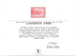 STATI UNITI - USA - 1980 - Mint Souvenir Card - London '80 - Recordatorios