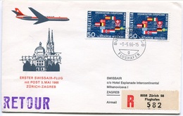 RC 6596 SUISSE SWITZERLAND 1966 1er VOL SWISSAIR ZURICH - ZAGREB YOUGOSLAVIE FFC LETTRE COVER - Premiers Vols