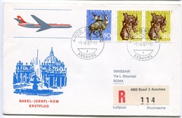 RC 6597 SUISSE SWITZERLAND 1967 1er VOL SWISSAIR BALE - ROME ITALIE FFC LETTRE COVER - Eerste Vluchten