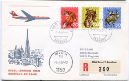 RC 6598 SUISSE SWITZERLAND 1967 1er VOL SWISSAIR BALE - VIENNE AUTRICHE FFC LETTRE COVER - First Flight Covers