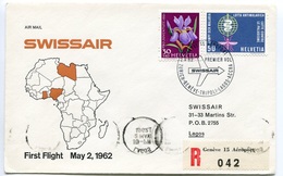 RC 6602 SUISSE SWITZERLAND 1962 1er VOL SWISSAIR ZURICH GENEVE - LAGOS FFC LETTRE COVER - Eerste Vluchten