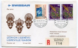 RC 6605 SUISSE SWITZERLAND 1971 1er VOL SWISSAIR GENEVE - LIBREVILLE GABON FFC LETTRE COVER - Primi Voli
