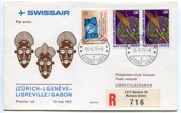 RC 6605 SUISSE SWITZERLAND 1971 1er VOL SWISSAIR GENEVE - LIBREVILLE GABON FFC LETTRE COVER - Primeros Vuelos