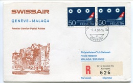 RC 6614 SUISSE SWITZERLAND 1968 1er VOL SWISSAIR GENEVE - MALAGA ESPAGNE FFC LETTRE COVER - Primi Voli