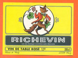 étiquette  Vin De Table Rosé Richevin Caves De Yutz - 12°/° - 98 Cl - Renard - Rosés