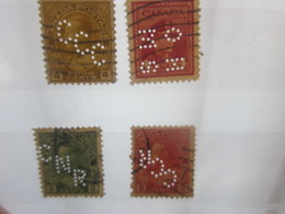 4 Timbres United States Of America USA Amérique Perforés Perforé Perforés Perfin Perfins Stamps Perforated Perforations - Zähnungen (Perfins)