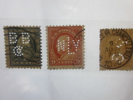 3 Timbres United States Of America USA Amérique Perforés Perforé Perforés Perfin Perfins Stamps Perforated Perforations - Perfins