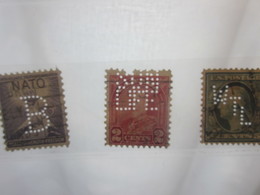 3 Timbres United States Of America USA Amérique Perforés Perforé Perforés Perfin Perfins Stamps Perforated Perforations - Perforados