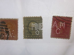 3 Timbres United States Of America USA Amérique Perforés Perforé Perforés Perfin Perfins Stamps Perforated Perforations - Perforados