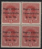 1918 Venezia Giulia 15 H. Quartina MNH - Vénétie Julienne