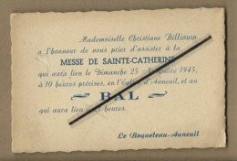 Invitation Messe De Sainte Catherine , Bal , 1945  - Le Boqueteau - Auneuil - Auneuil