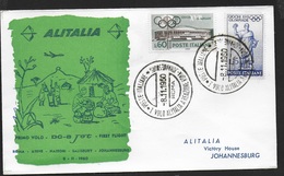 PRIMO VOLO INAUGURALE ALITALIA - ROMA-JOHANNESBURG - BUSTA UFFICIALE - 08.11.1960 - Luchtpost