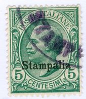 STAMPALIA, ITALIA, ITALY, EGEO, 1912, FRANCOBOLLO USATO, 5 C. Sass. 2   Scott 2 - Ägäis (Stampalia)