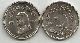 Pakistan 10 Rupees 2008.  KM#69 Benazir Bhutto High Grade - Pakistán