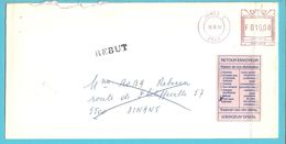 Brief Met Roodfrankeering "BH7393" Stempel JUMET, Naar DINANT, Stempel REBUT En Strookje RETOUR - 1980-99