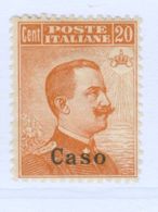 CASO, ITALIA, ITALY, EGEO, 1921, FRANCOBOLLO NUOVO (MLH*), 20 C. Sass. 11   Scott 5 - Ägäis (Caso)