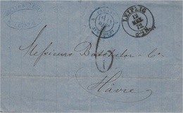 1872- Cover From LEIPZIG To Le Havre  ( France ) Rating 6 D + Franch Entr. Blue PRUSSE 4 AVRICOURT 4 - Briefe U. Dokumente