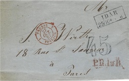 1857- Letter From IDAR  To Paris  - Red P.R.1er.R  + French Rating 45 Tampon + French Entr. By Forbach - Covers & Documents