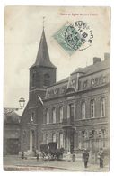 CPA - MAIRIE ET EGLISE DE LOUVROIL - Nord 59 - Animée, Attelage - Circulé 1905 - Edit. Maison Magasins Réunis, Maubeuge - Louvroil