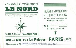 BUVARD ASSURANCE LE NORD RUE LE PELETIER A PARIS CACHET LOISEAU A WASSIGNY - Bank & Insurance