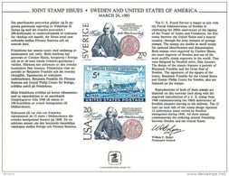 STATI UNITI - USA - 1983 - Mint Souvenir Card - Joint Stamp Issues - USA-SWEDEN 200th Ann. Of Treaty - Souvenirkaarten