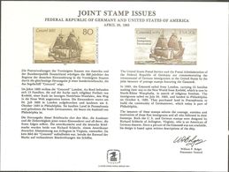 STATI UNITI - USA - 1983 - Mint Souvenir Card - Joint Stamp Issues - USA-GERMANY 300th Ann. German Emigration To The US - Souvenirkaarten
