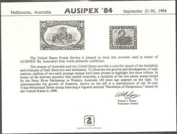 STATI UNITI - USA - 1984 - Mint Souvenir Card - AUSIPEX '84 - Cartes Souvenir
