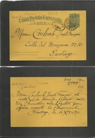 Chile - Stationery. 1890 (16 Dec) Santiago Local Usage 2c Bluish /yellowish Stat Card + Cds + "PRIMERA HORA" Oval Cachet - Chile