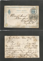 Denmark. 1883 (30 Aug) Kopenhagen - UK, Croydon (Sept 1) Early 4 Ore Blue Stat Card + 2 Adtls 3 Ore Grey Pair Of Cds. Fi - Other & Unclassified