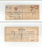 Great Britain - Xx. 1937 (1 May) Earls Court - USA, NYC (3 May). Registered 3d Rose Stat Envelope + 2d Orange Adtl Taxed - Other & Unclassified