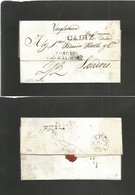 E-Prefilatelia. 1824 (12 Marzo) Cadiz - UK, London. Carta Con Texto Y Marca "Cádiz" Negra Y Transito Al Frente. Cargo 2/ - Other & Unclassified