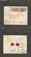 Uruguay. 1891 (1 Junio) Montevideo - Argentina, Buenos Aires (3 Junio) Registered Multifkd Envelope Tricolor Tied Box RE - Uruguay