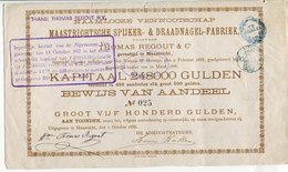 Pays-Bas Netherlands Action / Share 1888 " MAASTRICHT Nail Factory " 500 Gulden - Non Classés