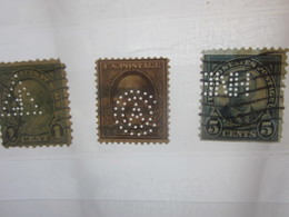 3 Timbres Stamps United States Of America USA Amérique Perforés Perforé Perforés Perfin Perfins Perforated Perforations. - Perforados